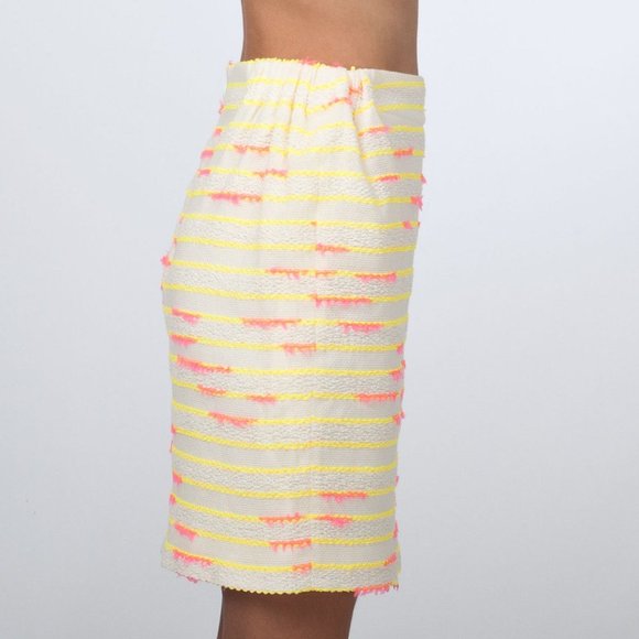 NWT JULIEN DAVID Yellow Multi Colored Cotton Blend Tweed Skirt Size L MSRP $495 - Picture 8 of 12